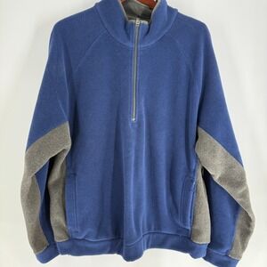 Vintage Eddie Bauer Quarter Zip Mock Neck Fleece Sweater Blue Gray Size L